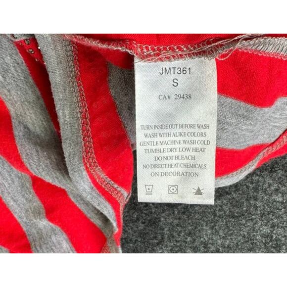 Miss Me Small Top Striped Red Gray Bling Asymetrical Shark Hem Chevron Top - Picture 6 of 8